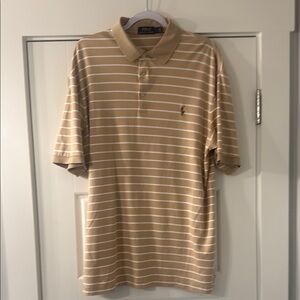 Polo by Ralph Lauren Men's Tan & White Striped Polo Shirt sz LT